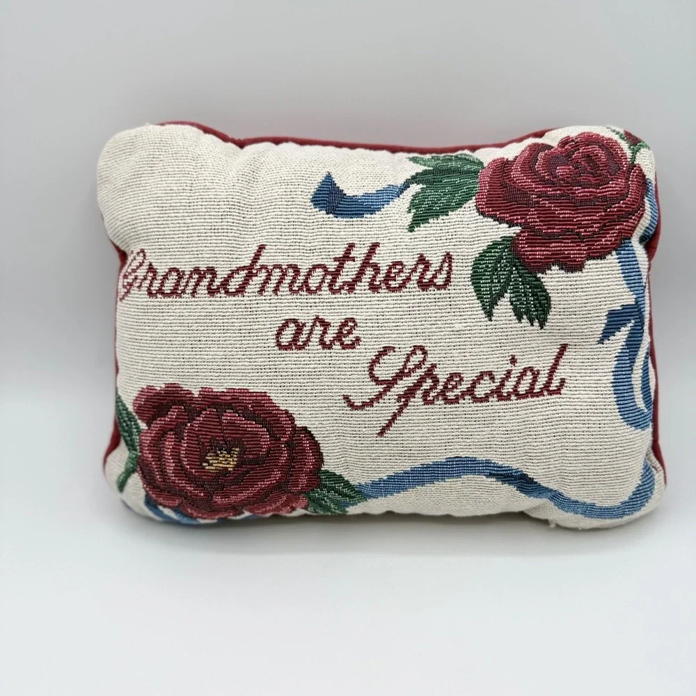 Grandmothers are Special Needlepoint Pillow Red Back Rose Floral 10x7 Gift
